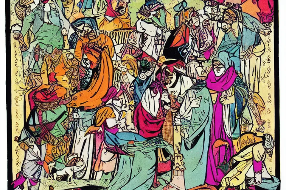 رسم تحريري تعبيري للخبر: تصاعد المعارك بين الحوثيين والقوات الحكومية في اليمن وسط تداول مقاطع مضللة