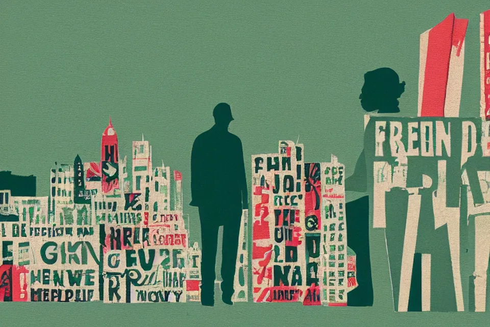silhouette journalist newspaper building banner freedom press arabic